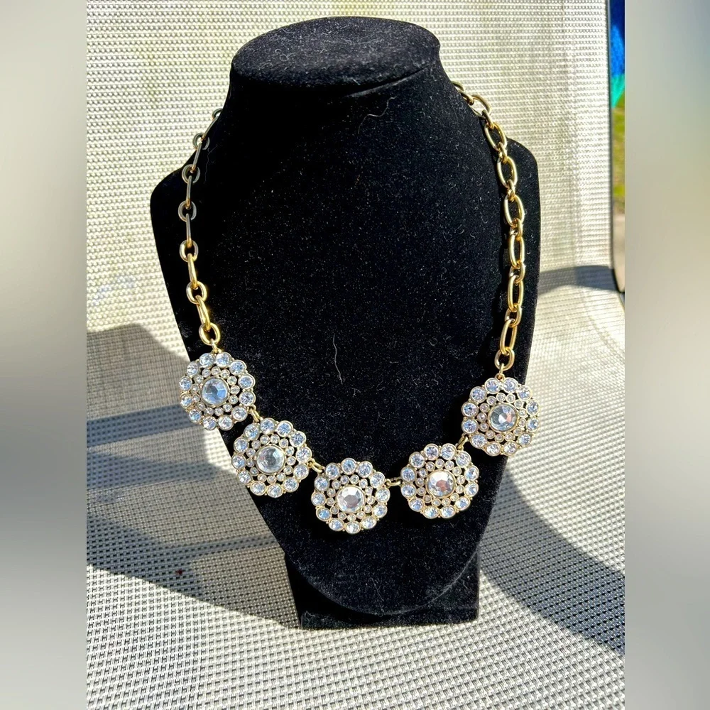 J Crew Statement crystal bling Rhinestone Layered circle necklace